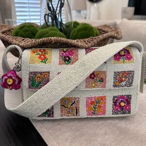 🌼 Beaded Floral Patchwork Shoulder Bag ~ Boho Statement Bag ~ NWT